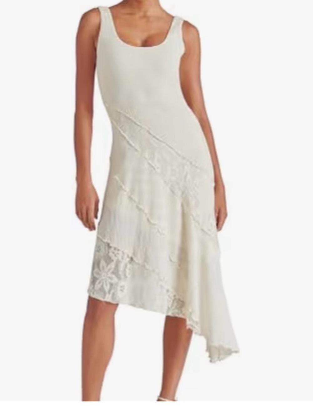 Steve Madden Cream Sleeveless Asymmetrical Lace-Trim Dress